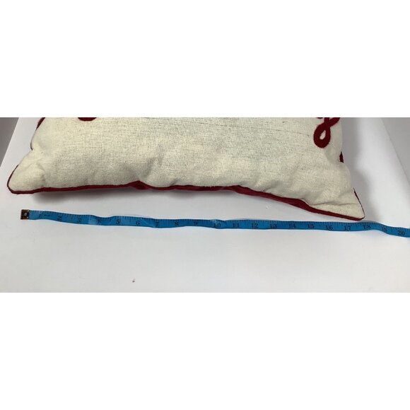Pillow Red Velour and Cream. “FAMILY” Reversible. 18” X 13” Excellent Condition. - Picture 4 of 6